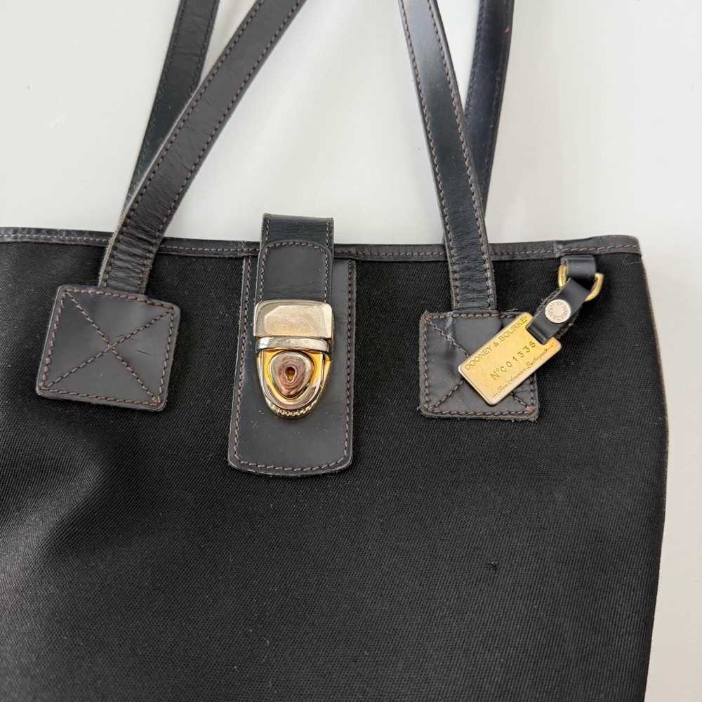 Dooney & Bourke Vintage Black Canvas Tote Bag with Gold Accents - Picture 3 of 13